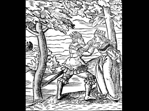 Tereus cutting off Philomela’s tongue, from a 16th-century edition of the ‘Metamorphoses’.