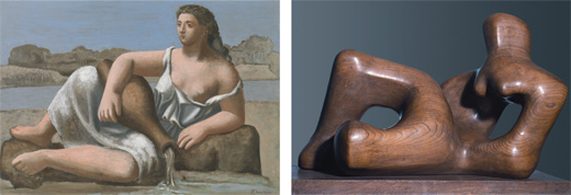 Picasso, ‘The Source’ (1921); Henry Moore, ‘Reclining Figure’ (1936).