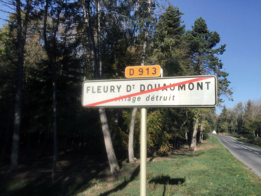 The road sign for the destroyed village of Fleury