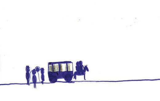 Image of figures and horse and carriage by Jimmy Miles