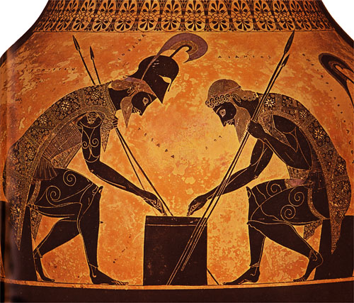 The Greek army isn’t what it used to be: Ajax and Achilles, amphora by Exekias, sixth century BC.