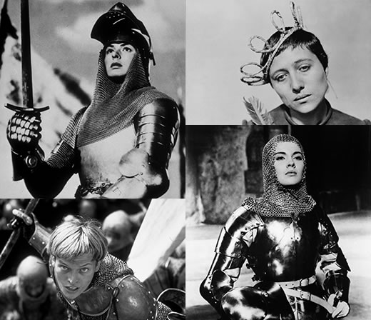 Clockwise from top left, Bergman; Falconetti; Seberg; Jovovich.