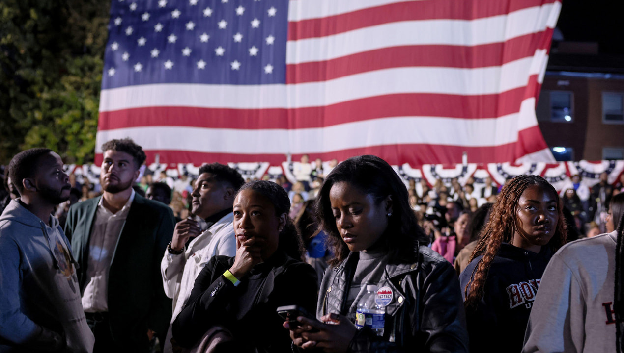 Kamala Harris’s supporters at Howard University on election night. Photo © Jemal Countess / UPI / Alamy