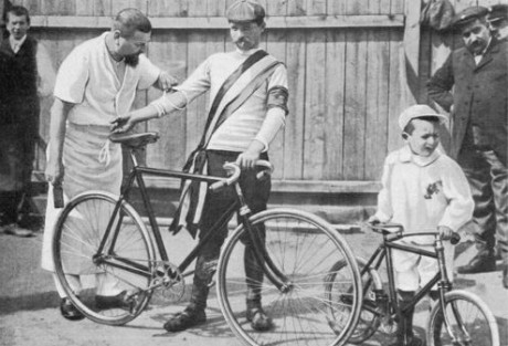 Waiting for a train? Maurice Garin after winning the first Tour de France in 1903.