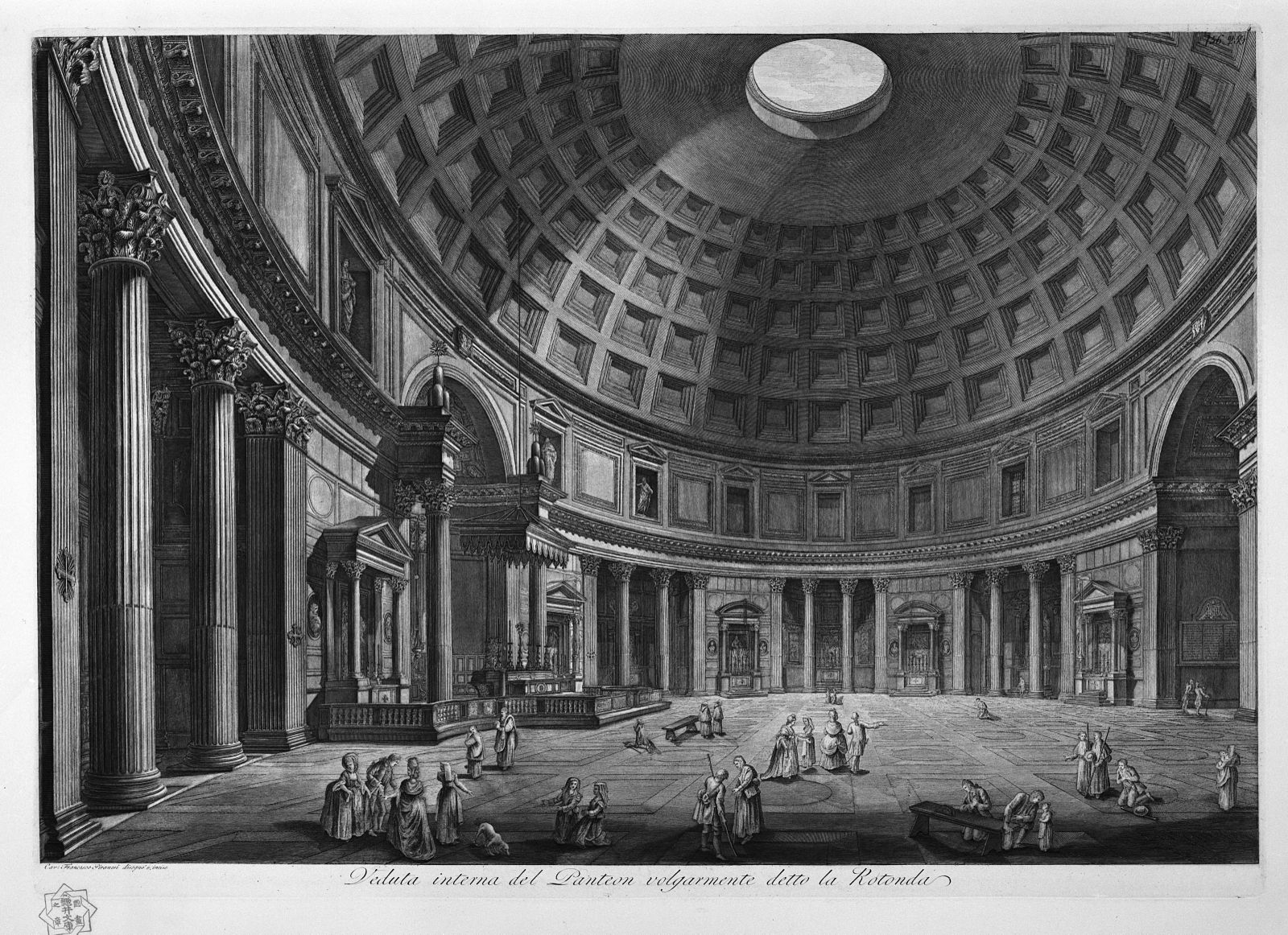 Etching of the interior of the Pantheon by Francesco Piranesi