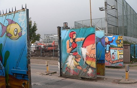 Gates in a 'peace line', Lanark Way, West Belfast. © Laurence Cooley 2005