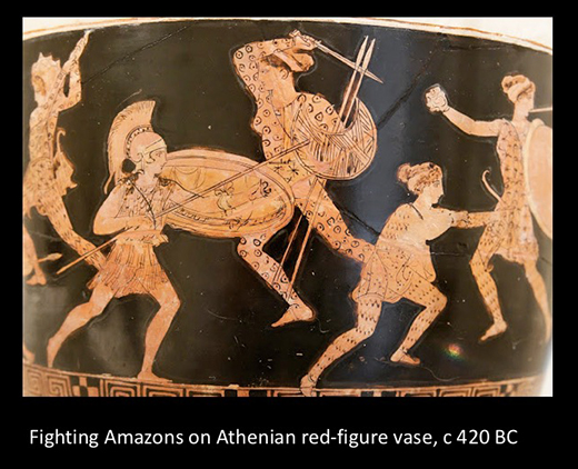 Fighting Amazons on Athenian red-figure vase
