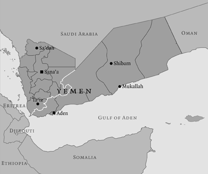 Regional map showing Yemen and its neighbours