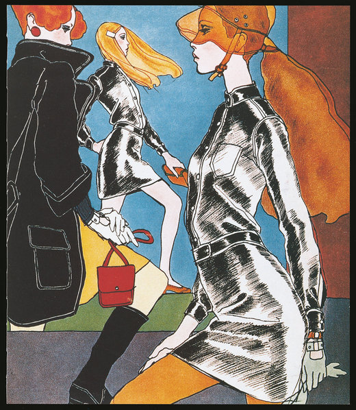 Antonio Lopez’s drawing of designs by Emmanuelle Kahn, from ‘Elle’ (1967). Colin McDowell describes ‘Antonio’ as the most important fashion illustrator of the last forty years. He knew absolutely everyone – from Jerry Hall to Paloma Picasso – having been brought to Europe by Hélène Gordon-Lazareff, the founder of French ‘Elle’, who had seen his work in ‘Women’s Daily Wear’.
